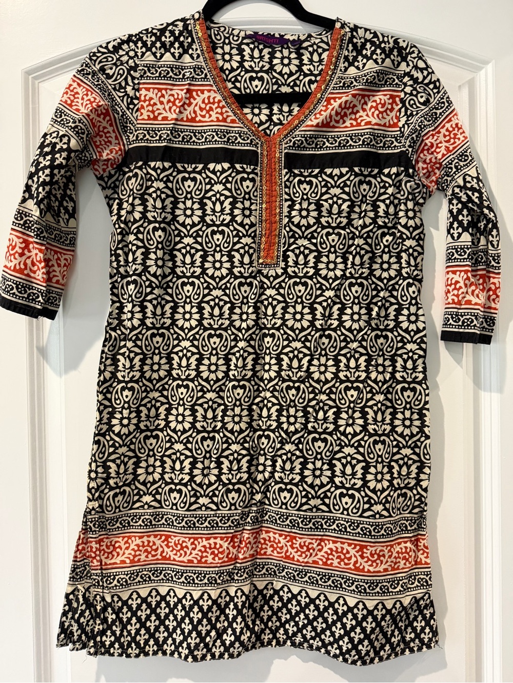 Srishti Black & Cream Printed Tunic with Orange Accents